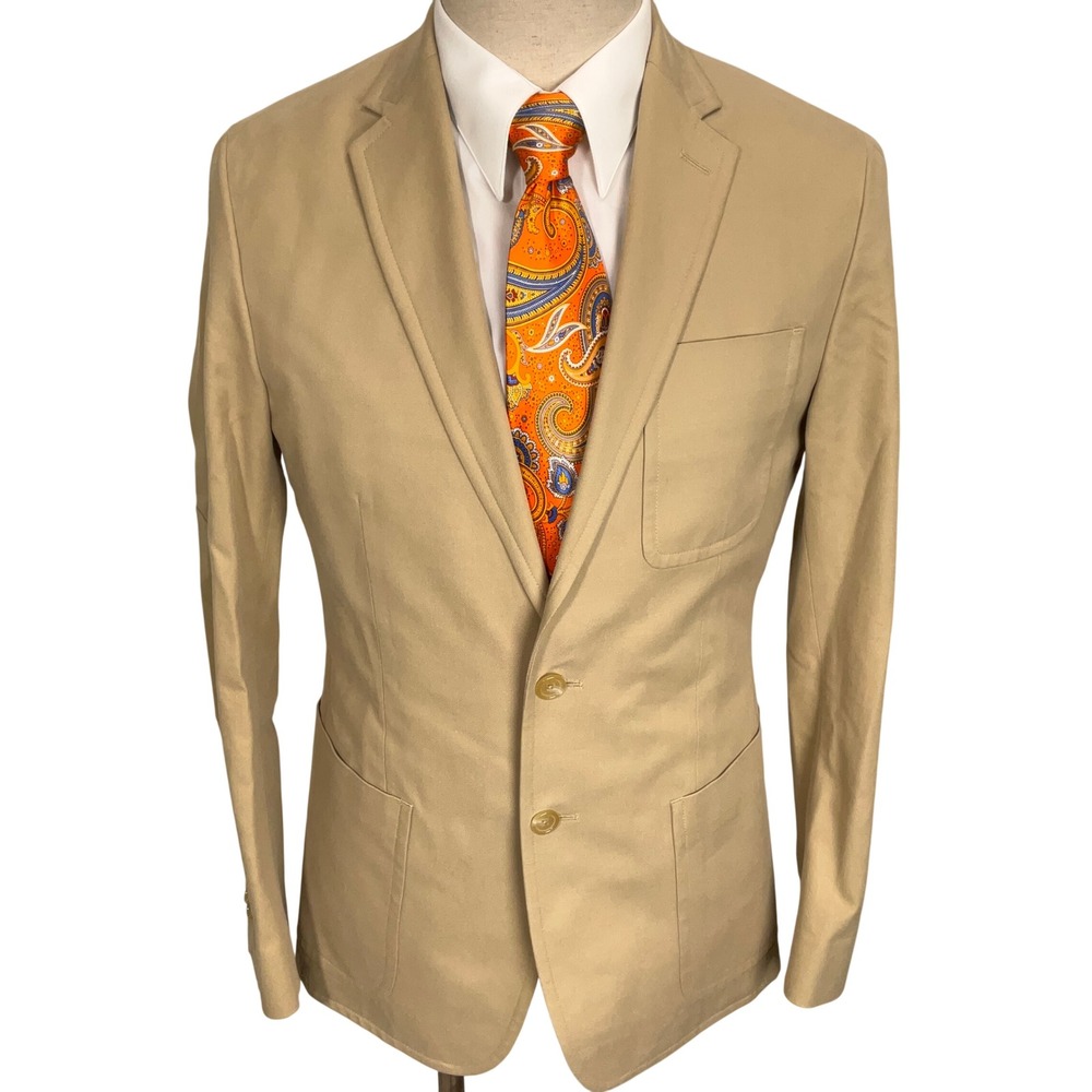 Banana Republic Blazer Mens 38R Khaki Elbow Patch Jacket Cotton Twill